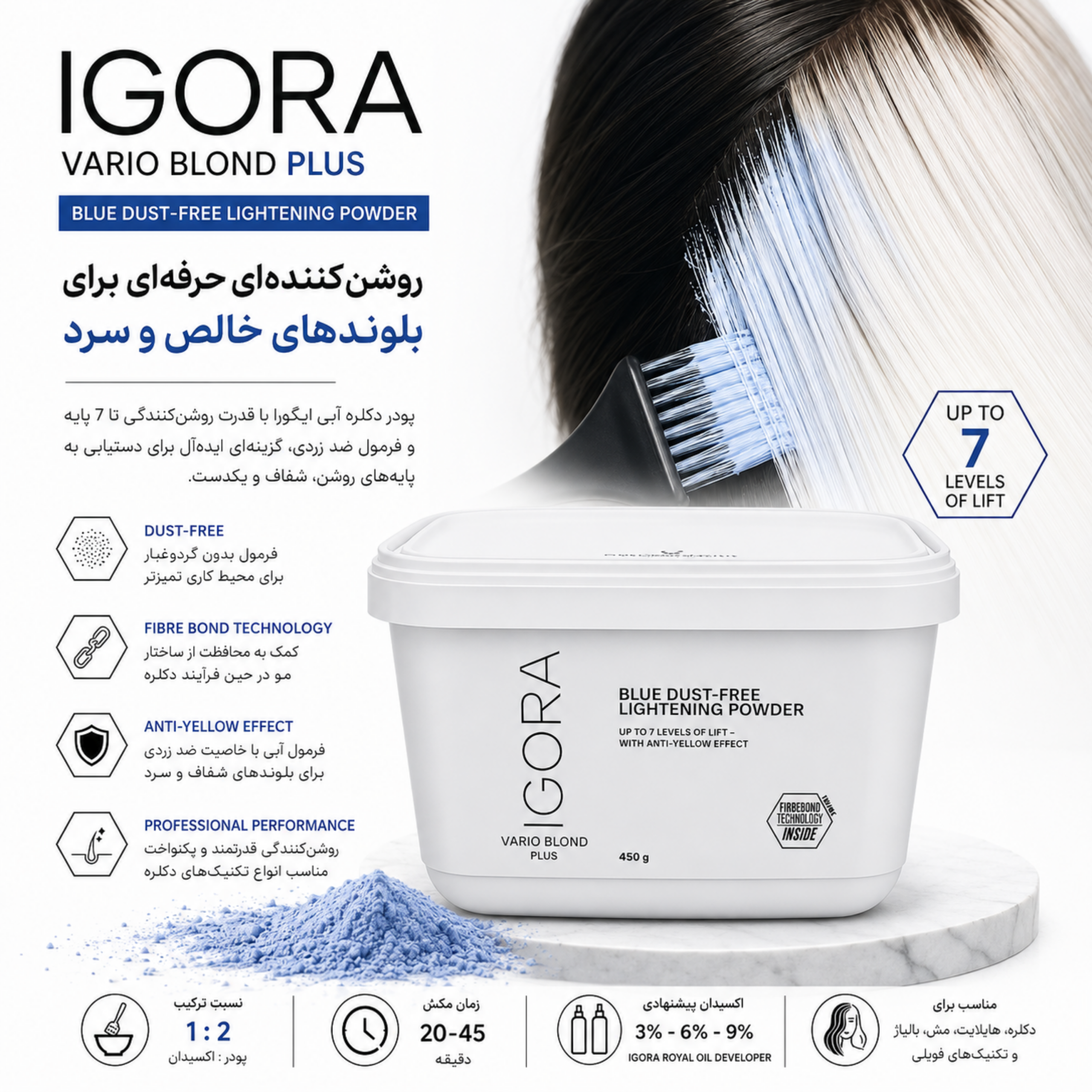 پودر دکلره ایگورا شوارتزکف مدل پلاس PLUS وزن 450 گرم رنگ آبی